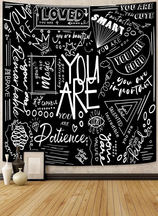 Fungarth Quote You Are Tapestry Classroom Positive Kids Tapestries Wall Hanging Inspirational Motivational Elementary Black and White Aesthetic Tapestry for Bedroom Living Room Dorm (Black, 60" x 44") - Image 1